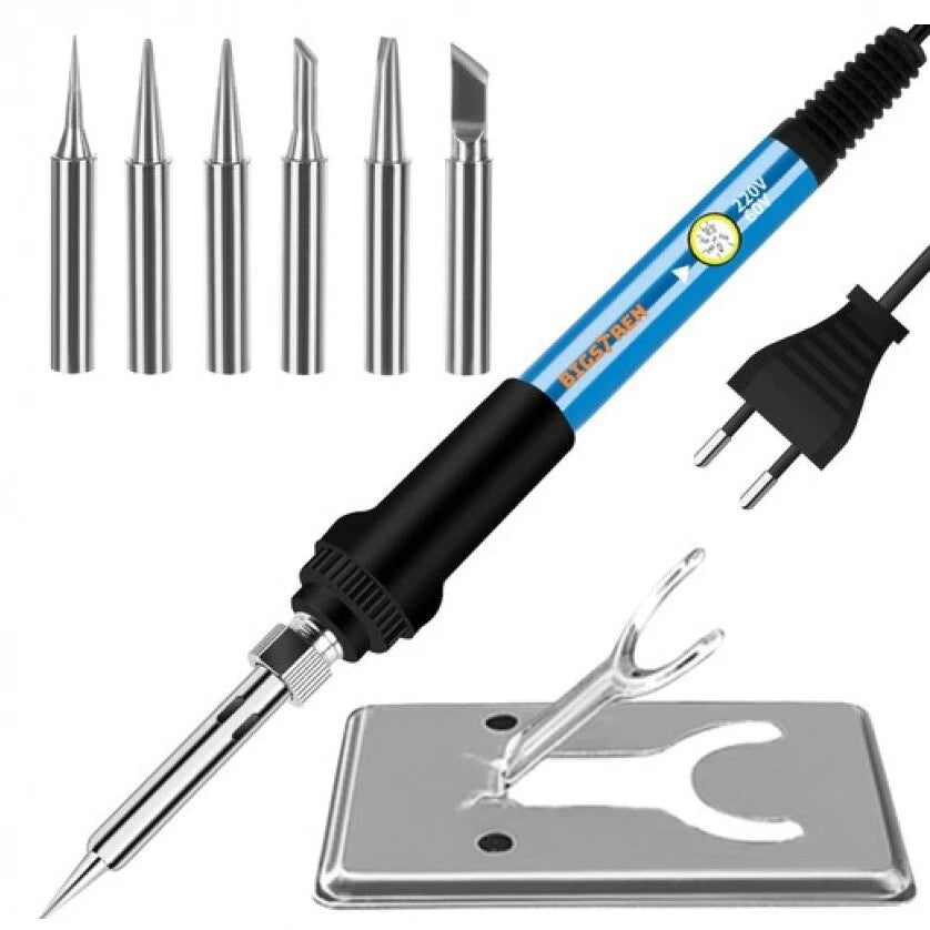 Saldatore a stagno professionale 60w temperatura regolabile kit 6 punte + base