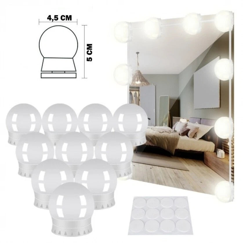 Luci da specchio trucco hollywood style, lampadine dimmerabili, 10 lampade