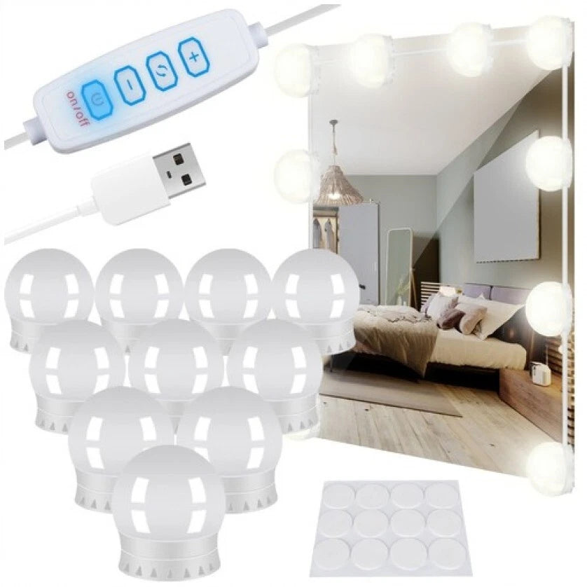 Luci da specchio trucco hollywood style, lampadine dimmerabili, 10 lampade