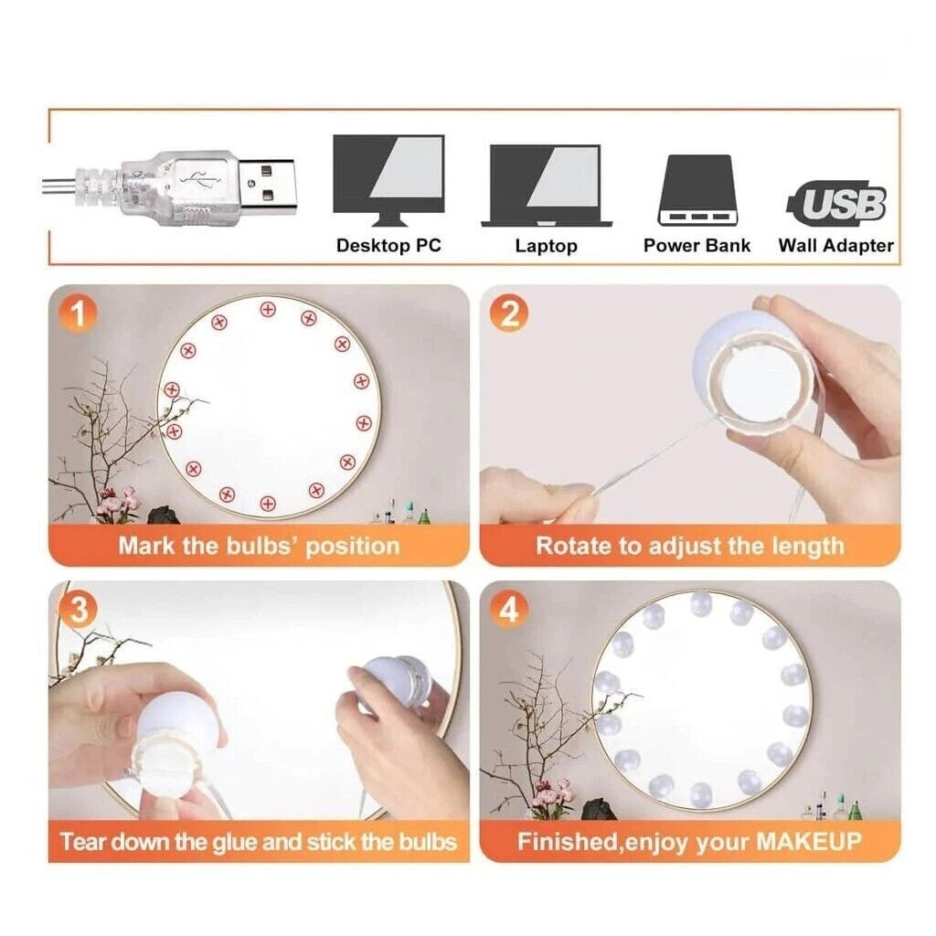 Luci da specchio trucco hollywood style, lampadine dimmerabili, 10 lampade