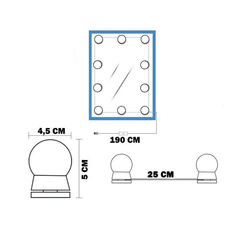 Luci da specchio trucco hollywood style, lampadine dimmerabili, 10 lampade