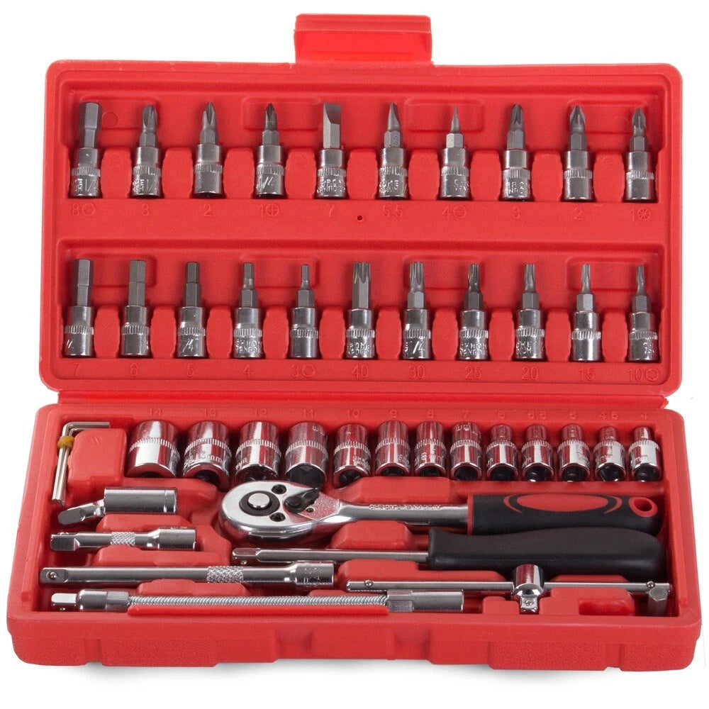 Set chiavi a bussola con cricchetto 46 pz pezzi cacciavite esagonale chiave auto