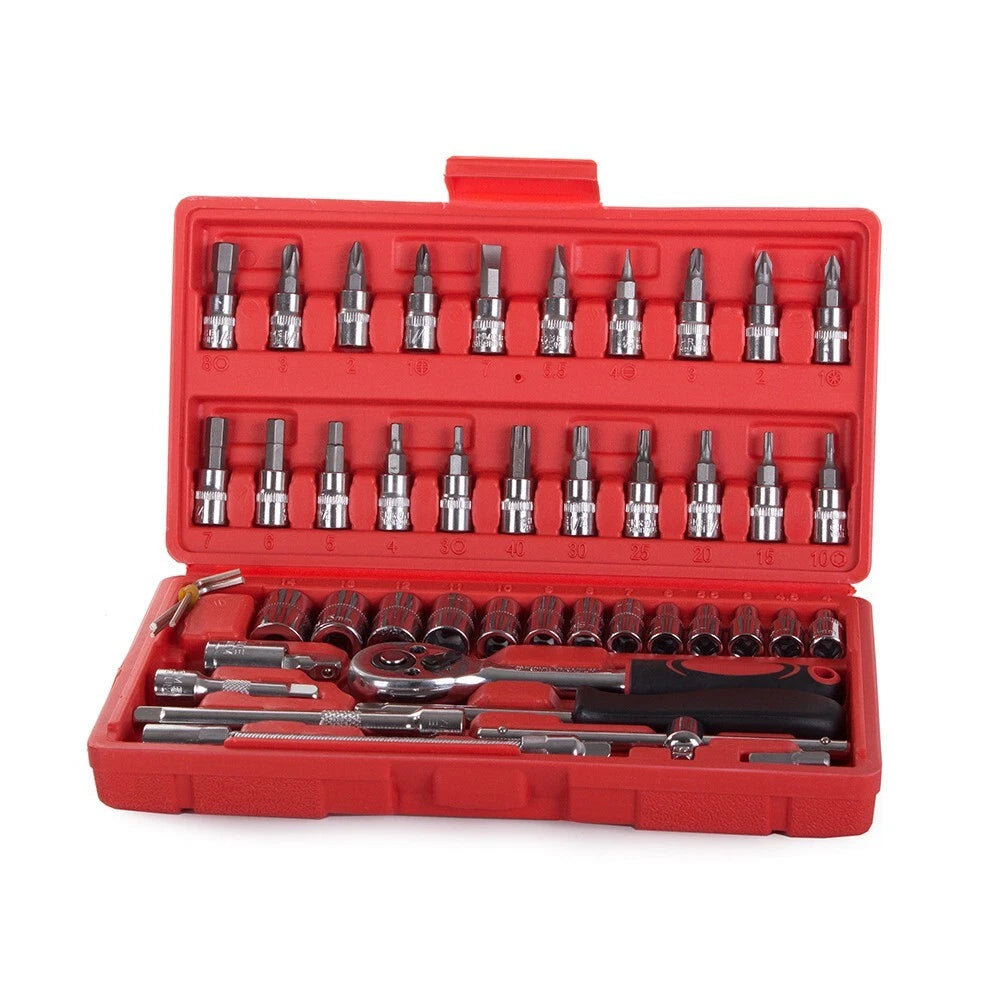 Set chiavi a bussola con cricchetto 46 pz pezzi cacciavite esagonale chiave auto