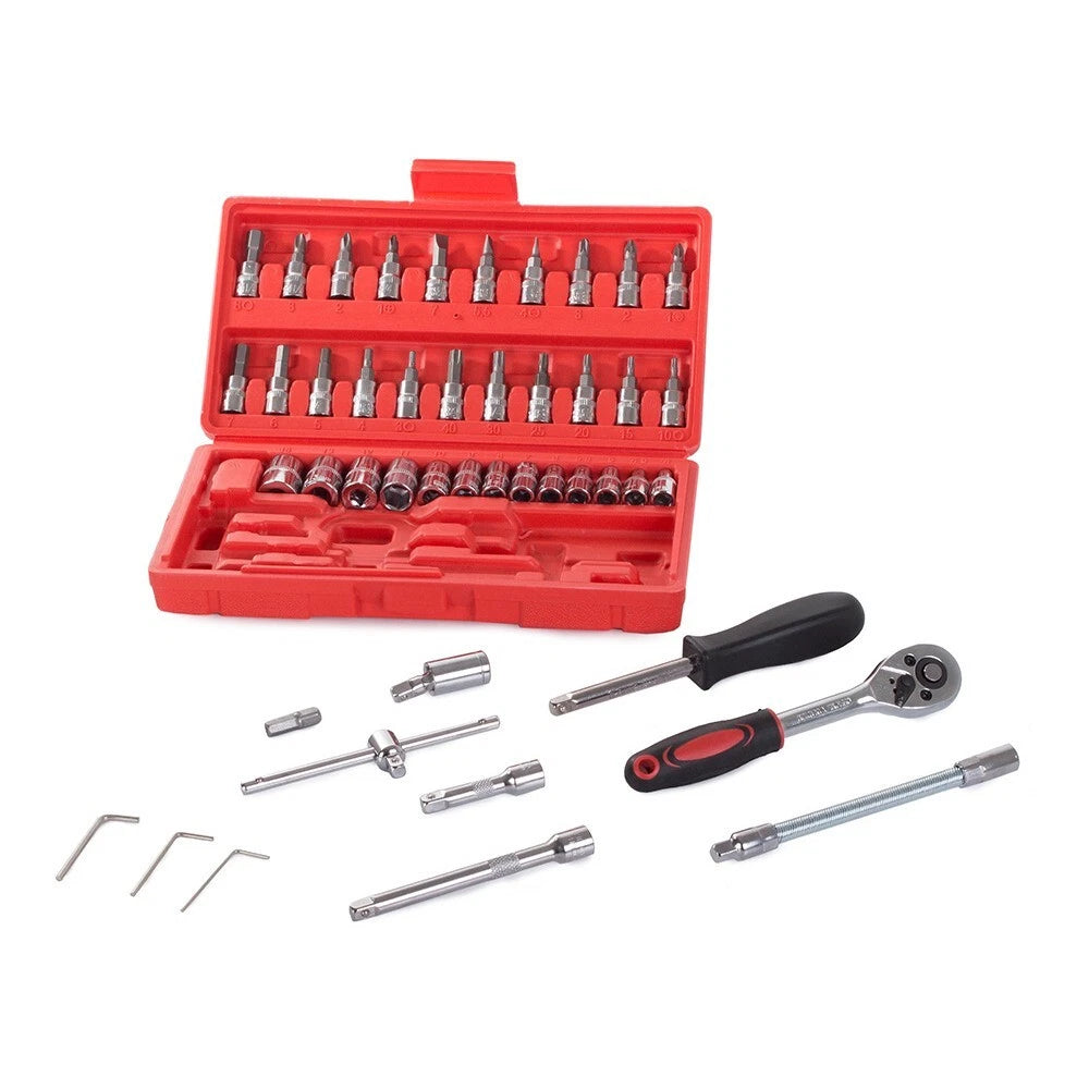Set chiavi a bussola con cricchetto 46 pz pezzi cacciavite esagonale chiave auto