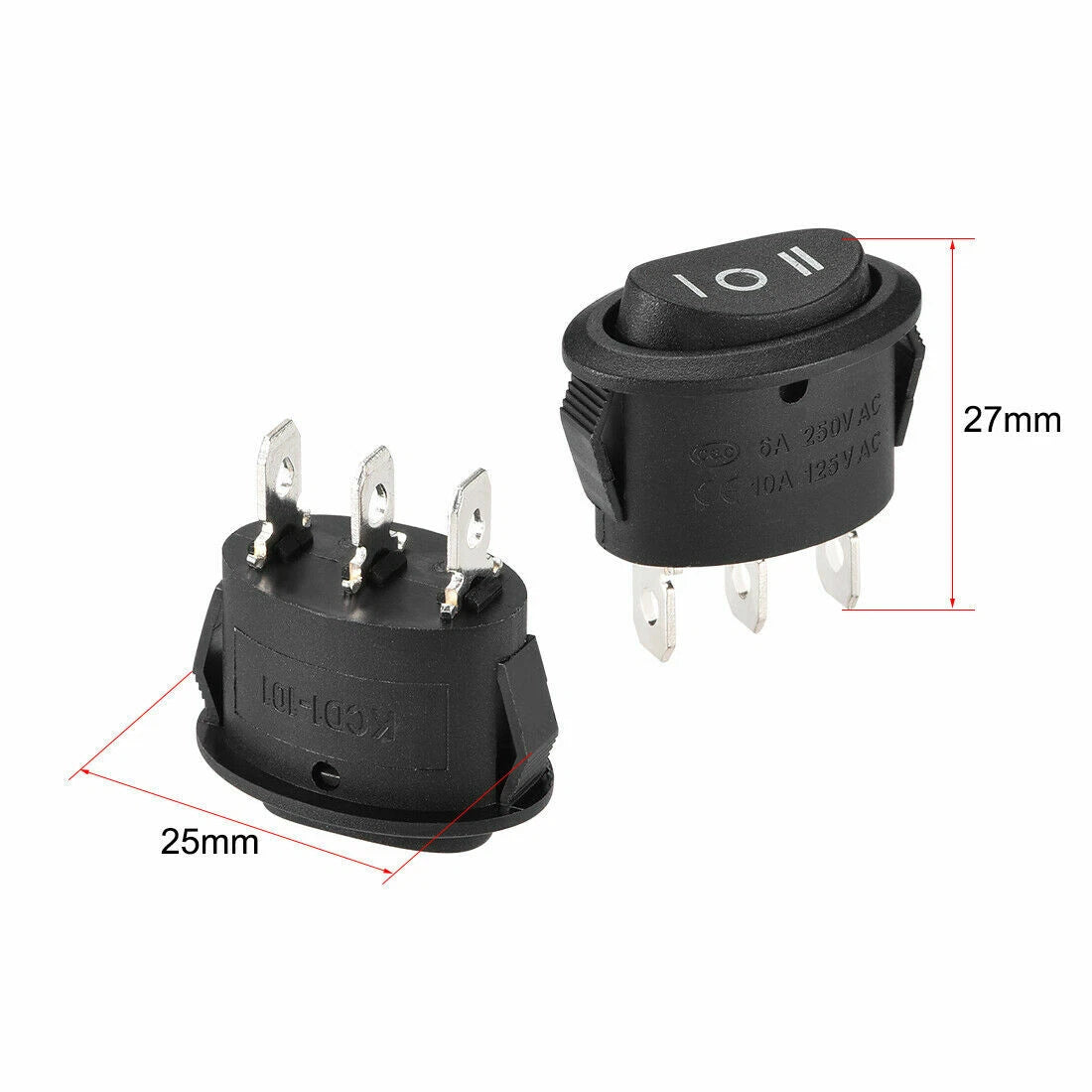 interruttore a 3 posizioni ovale ON-OFF-ON a bilanciere AC 250V/6A 125V/10A