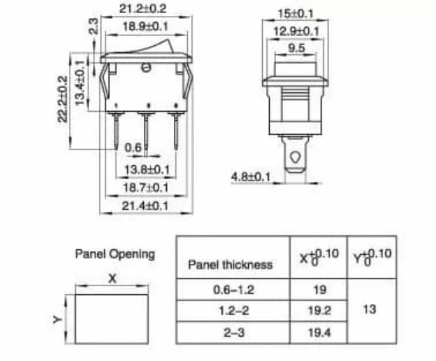 interruttore deviatore a 3 posizioni ON-OFF-ON a bilanciere 250V 10A 15x21mm