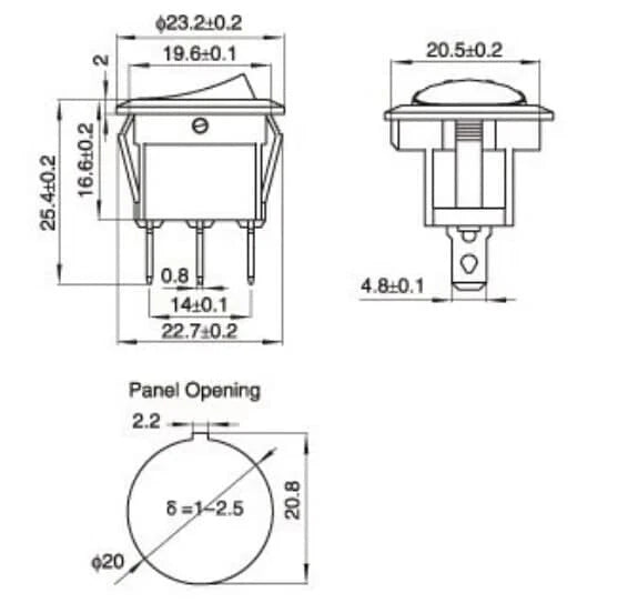 interruttore deviatore rotondo a 3 posizioni ON-OFF-ON a bilanciere 250V 6A 23mm