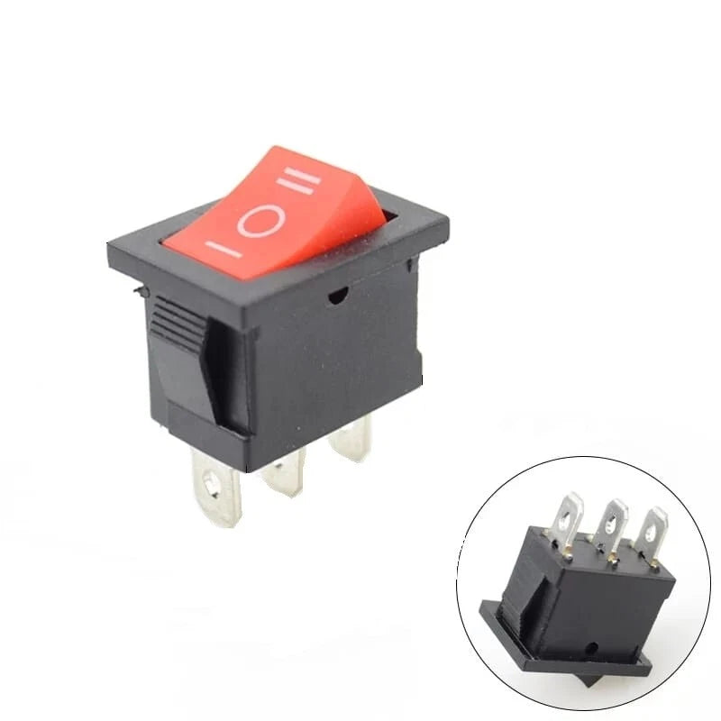 interruttore deviatore a 3 posizioni rosso ON-OFF-ON a bilanciere 250V 10A 15x21mm