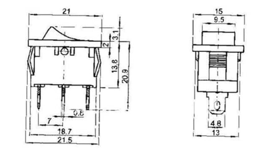interruttore momentaneo 3 posizion con ritorno 21x15mm, 6 A 250 V AC 3 terminali