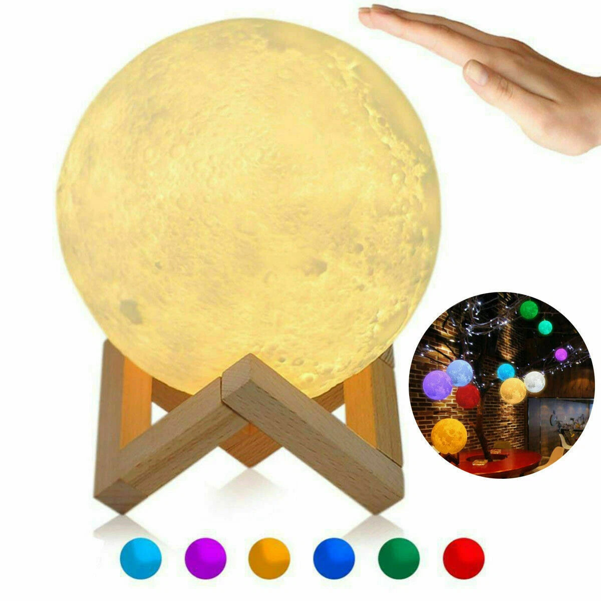 Lampada forma luna 3d luce usb rgb notte buio touch sensore comodino luce