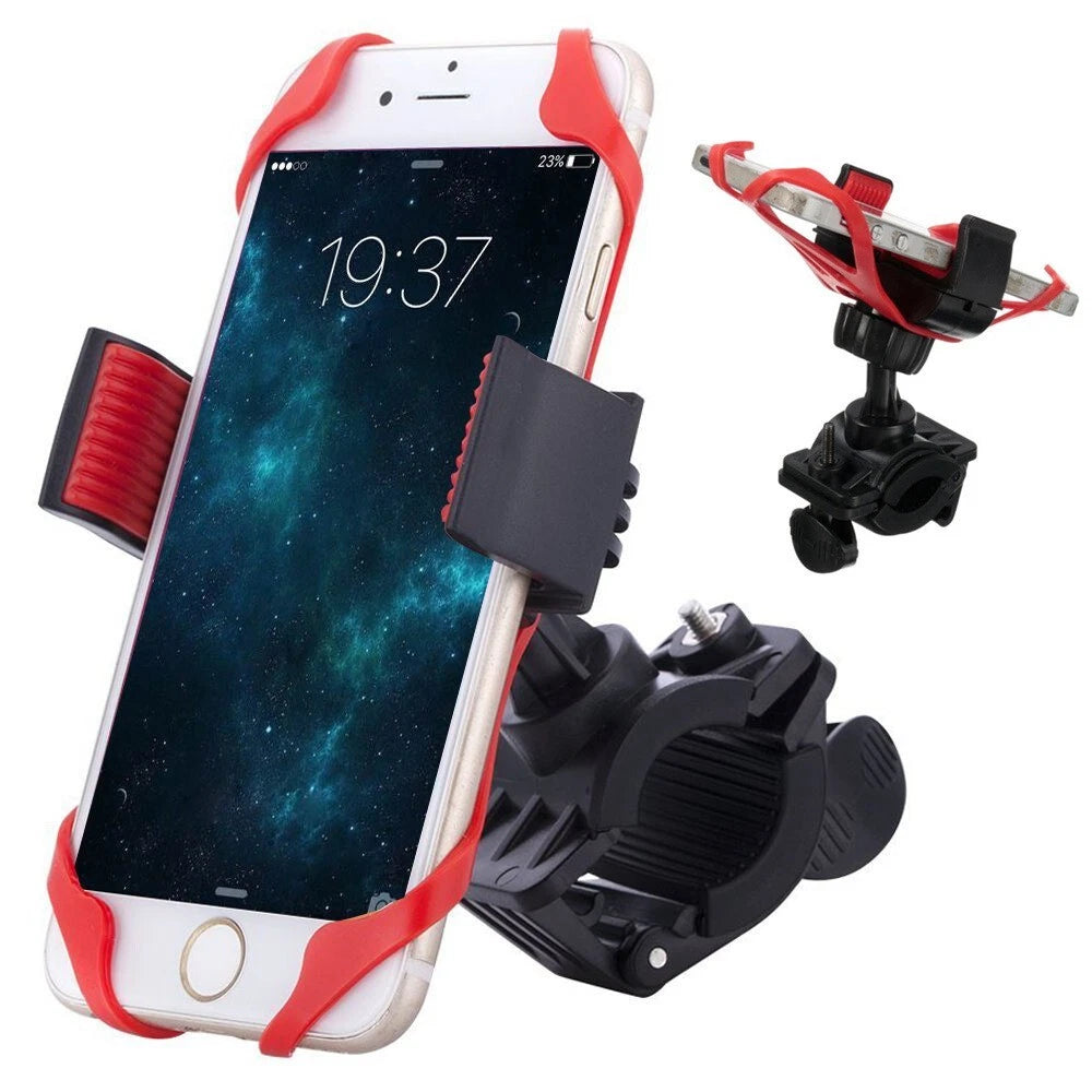 Supporto Smartphone Universale per Manubrio Bici Moto, Silicone Anti-Graffio, Rotazione 360°, Max 100mm