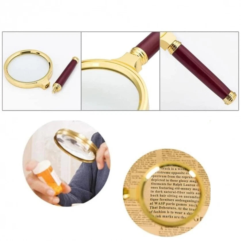 Lente di ingrandimento professionale, ø 80 mm tascabile, montatura metallo, oro