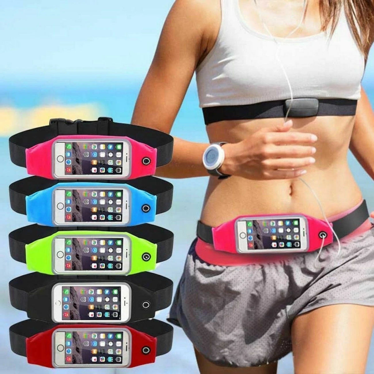 Marsupio Impermeabile Porta Smartphone fino a 5,5", Touch Screen, Uscita Cuffie, Fascia Regolabile, 6 Colori