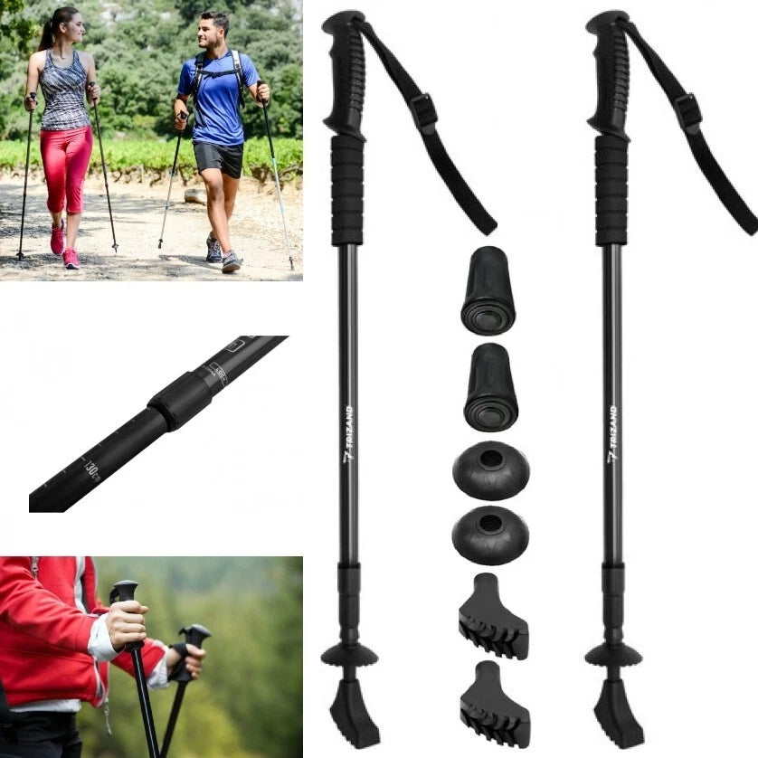 Bastoni da trekking nordic walking telescopico bastoncini antishock, colore nero