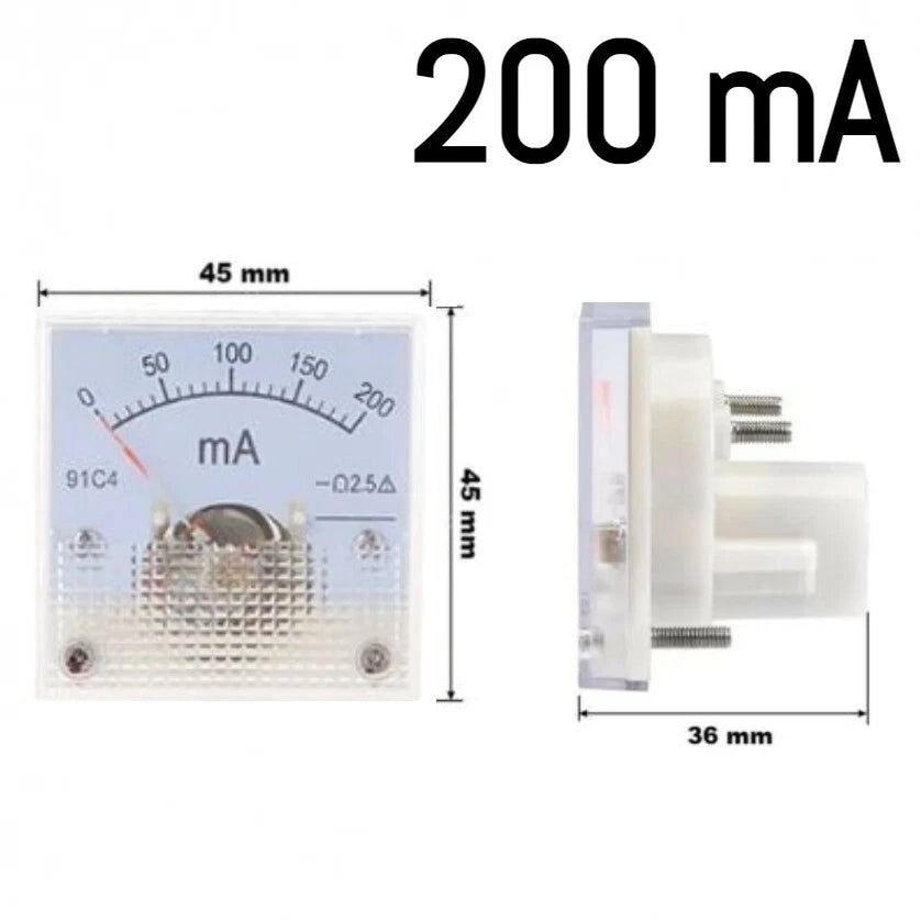 Amperometro Analogico DC da Pannello, Corrente Continua, Disponibile da 20mA a 200A