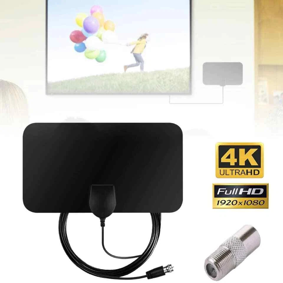 Antenna TV Interna DVB-T/T2 1080p, Amplificatore Rimovibile 25dBi, Cavo Coassiale 3m, 250x225mm, Nero