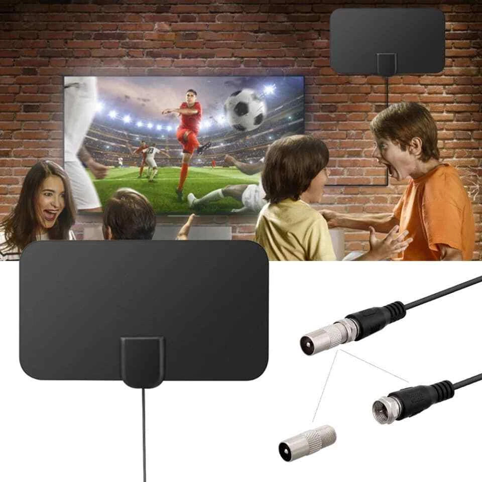 Antenna TV Interna DVB-T/T2 1080p, Amplificatore Rimovibile 25dBi, Cavo Coassiale 3m, 250x225mm, Nero