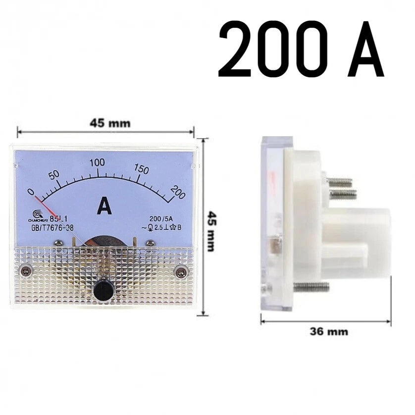 Amperometro Analogico DC da Pannello, Corrente Continua, Disponibile da 20mA a 200A