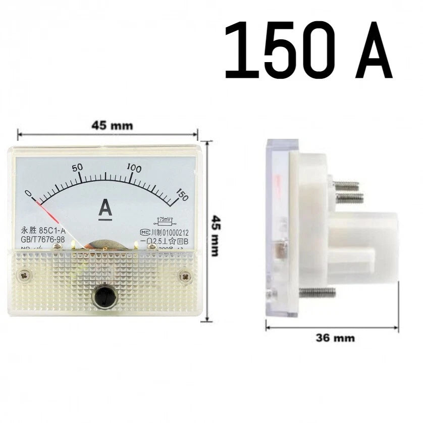 Amperometro Analogico DC da Pannello, Corrente Continua, Disponibile da 20mA a 200A