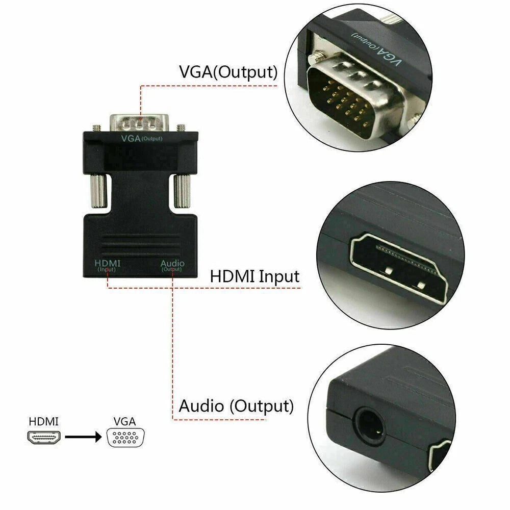 Convertitore adattatore da vga+audio input a hdmi femmina output monitor tv hd