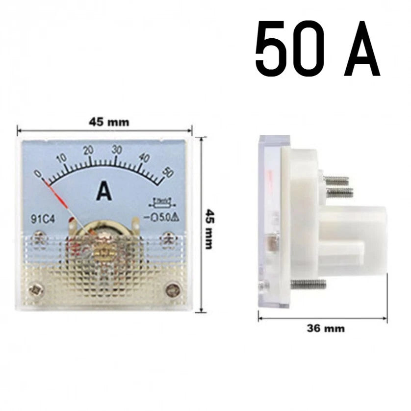 Amperometro Analogico DC da Pannello, Corrente Continua, Disponibile da 20mA a 200A