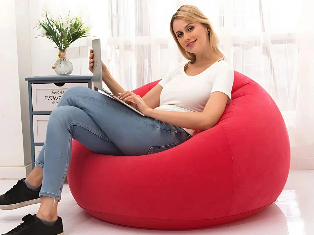 Poltrona Gonfiabile 100Cm rosso Pouf Relax Da Interno Esterno Comodo Divano Casa