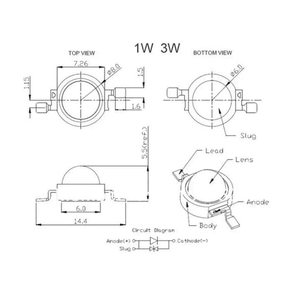 Chip led da 1w varie colorazioni UV, IR, RGB, alta luminosità 600mA 3V 3.6V