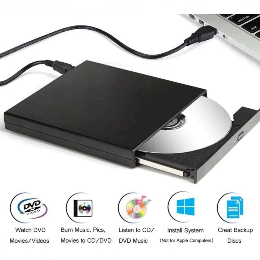 Lettore Masterizzatore CD/DVD Esterno USB 2.0, Slim 13,8x13,5cm 330g, CD 24x R/W, DVD 8x, Plug&Play, Win Mac Linux