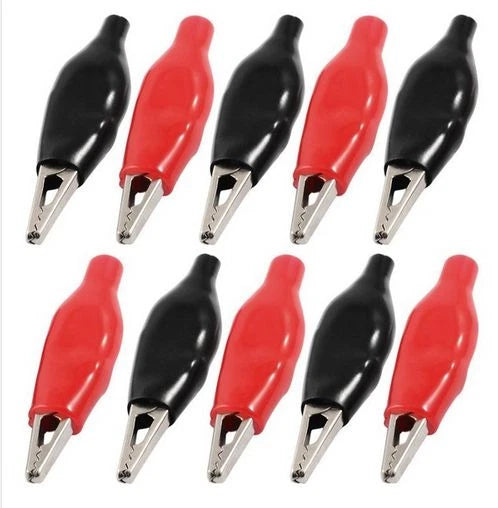 20 Pinze Coccodrillo rosso/nero 28/35/44 mm, Tester Morsetti Puntali Clips