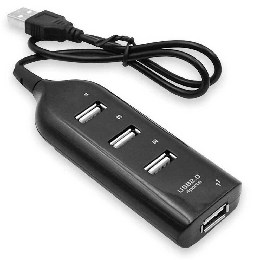Hub USB 2.0 Passivo 4 Porte, Cavo 40cm, 480Mbps, Plug & Play, per PC Notebook e Viaggio