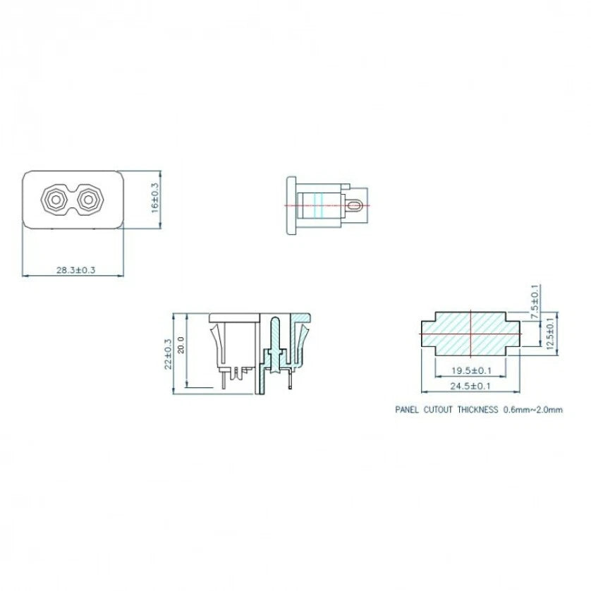Connettore iec-320-c8 maschio presa alimentazione montaggio pannello