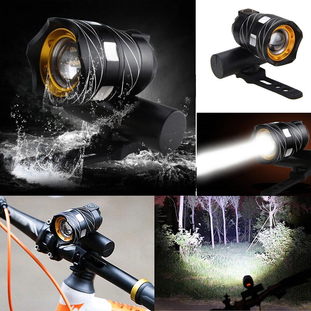 FARO A LED PER BICICLETTA POTENTE LUCE ANTERIORE 15000 LUMEN + ZOOM REGOLABILE