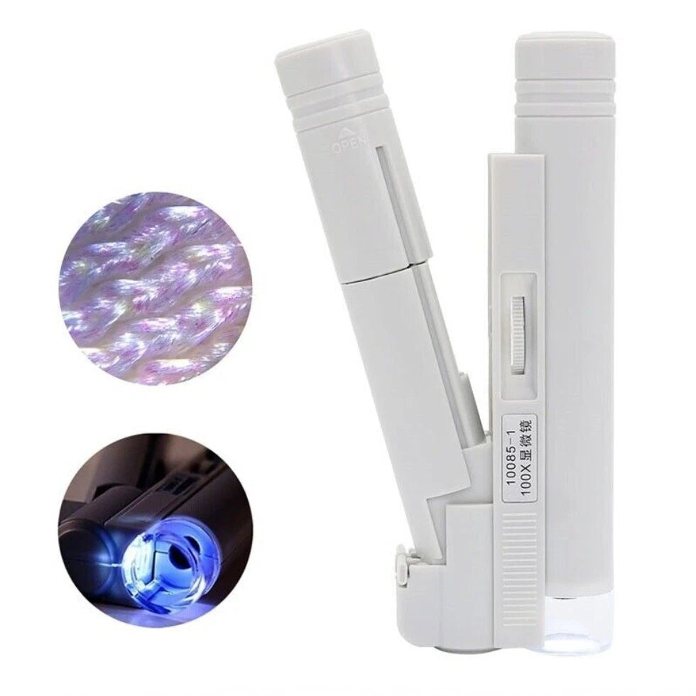 Microscopio a led mini tascabile pieghevole 100x lente d'ingrandimento