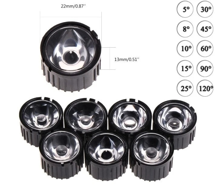 Lente di collimazione con supporto 22mm per chip led da 1w 2w 3w 5w