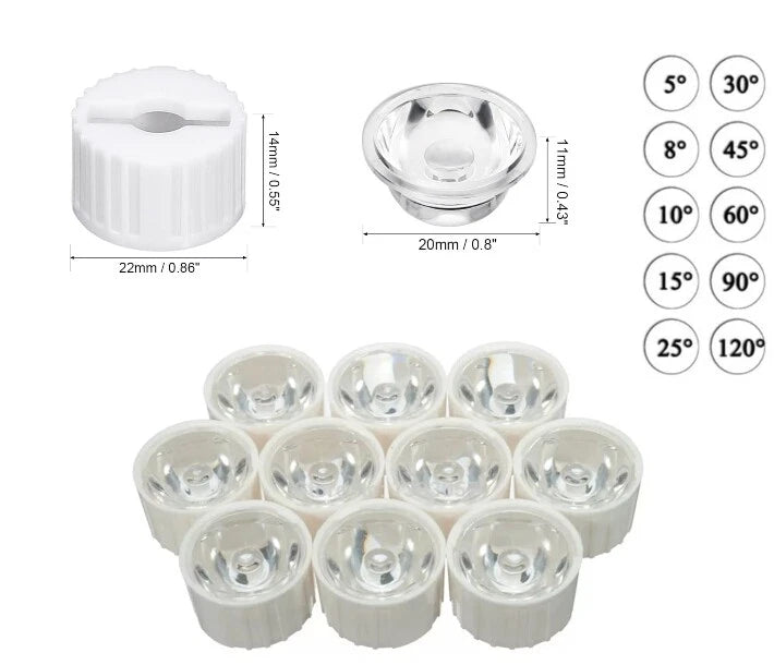 Lente di collimazione con supporto 22mm per chip led da 1w 2w 3w 5w