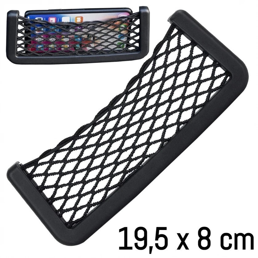 Tasca Organizer a Rete Elastica per Auto e Camper, Adesiva, Nera, M (19,5x8cm) o L