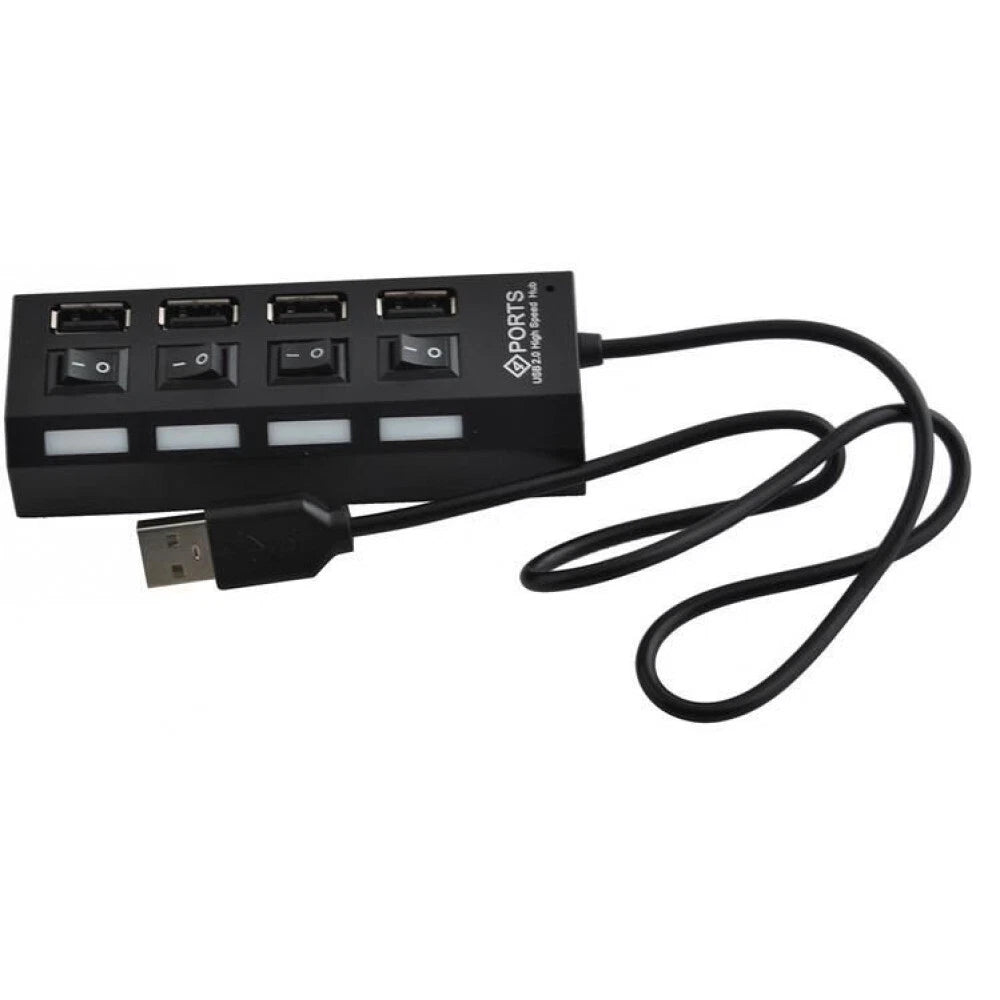 Hub USB 2.0 4 Porte con Interruttori Individuali e LED, 480 Mbps, per PC e Notebook