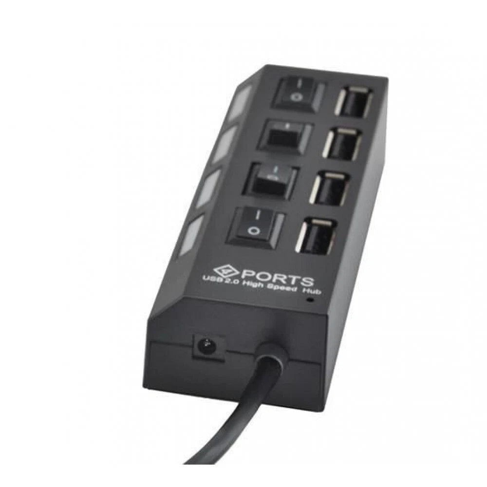 Hub USB 2.0 4 Porte con Interruttori Individuali e LED, 480 Mbps, per PC e Notebook