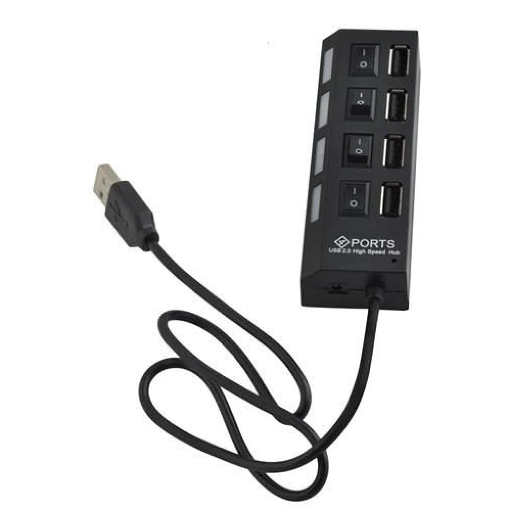 Hub USB 2.0 4 Porte con Interruttori Individuali e LED, 480 Mbps, per PC e Notebook