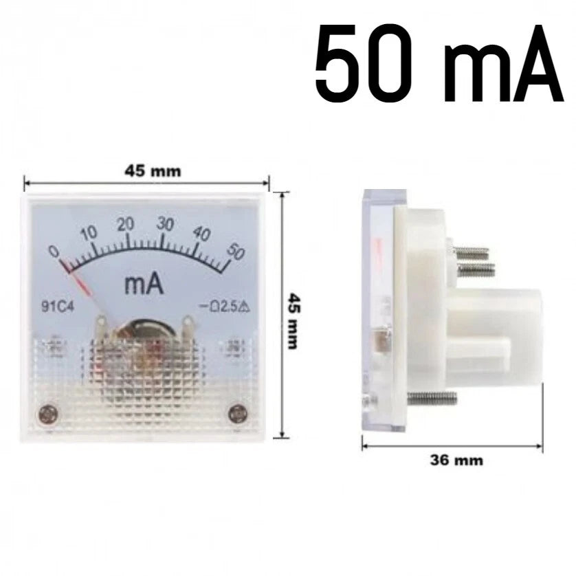 Amperometro Analogico DC da Pannello, Corrente Continua, Disponibile da 20mA a 200A