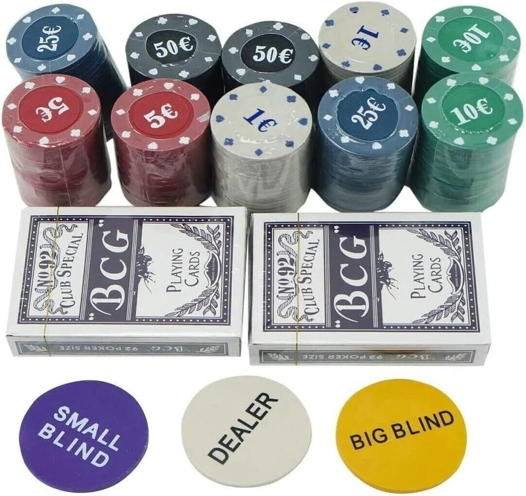 Set poker texas hold'em 200 fiches chips, panno, tovaglia da gioco e carte