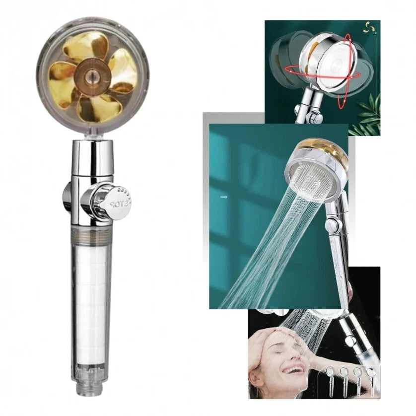 Soffione Doccia Alta Pressione, Rotazione 360°, Pulsante Stop, Tubo Flessibile, Micro-Ugelli, 8x4x35cm