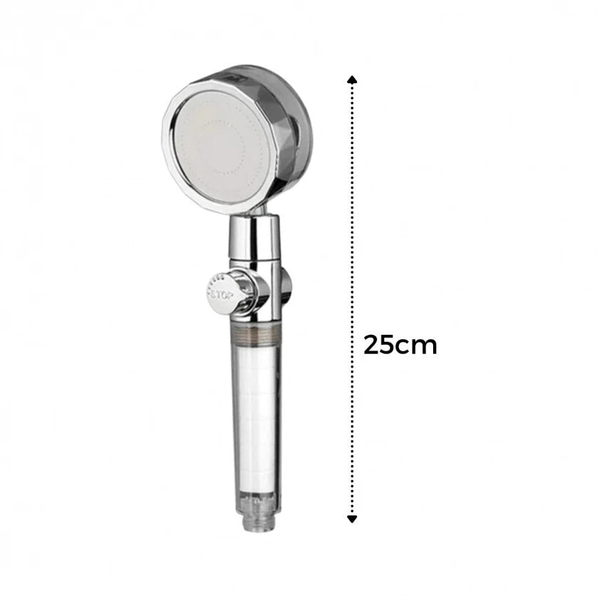 Soffione Doccia Alta Pressione, Rotazione 360°, Pulsante Stop, Tubo Flessibile, Micro-Ugelli, 8x4x35cm