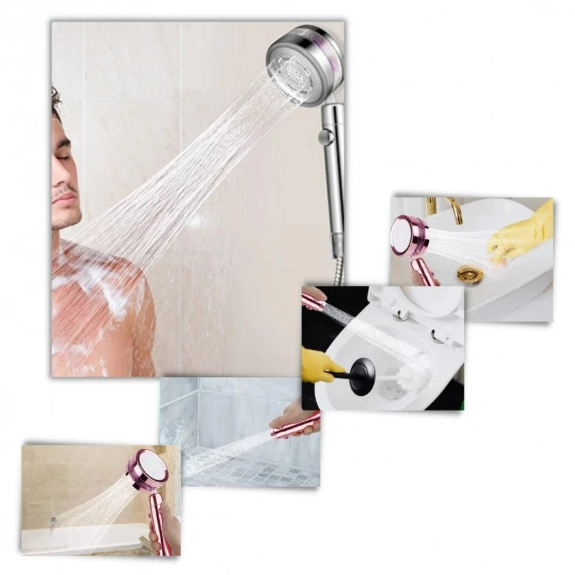 Soffione Doccia Alta Pressione, Rotazione 360°, Pulsante Stop, Tubo Flessibile, Micro-Ugelli, 8x4x35cm