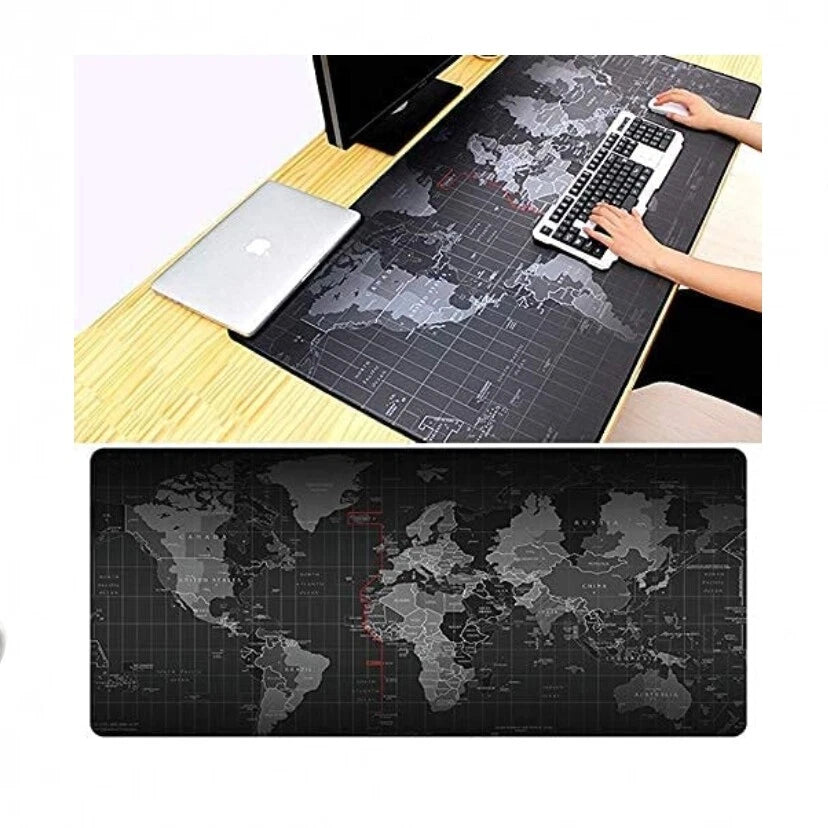Mousepad Gaming XXL 880x300mm, Mappa del Mondo, Gomma Antiscivolo, Impermeabile, Bordi Cuciti