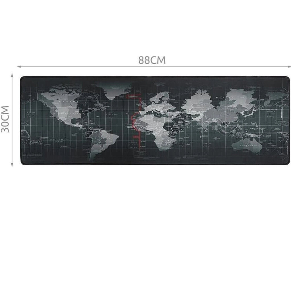 Mousepad Gaming XXL 880x300mm, Mappa del Mondo, Gomma Antiscivolo, Impermeabile, Bordi Cuciti