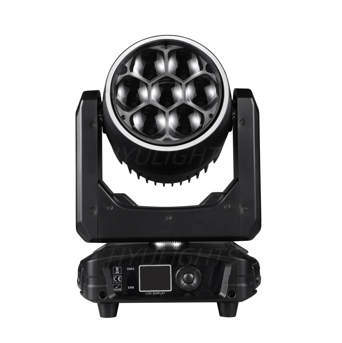 Testa Mobile LED 300W, 7x40W RGBW 4in1, Zoom 3-60°, DMX512, Schermo LCD, per Discoteche e Club