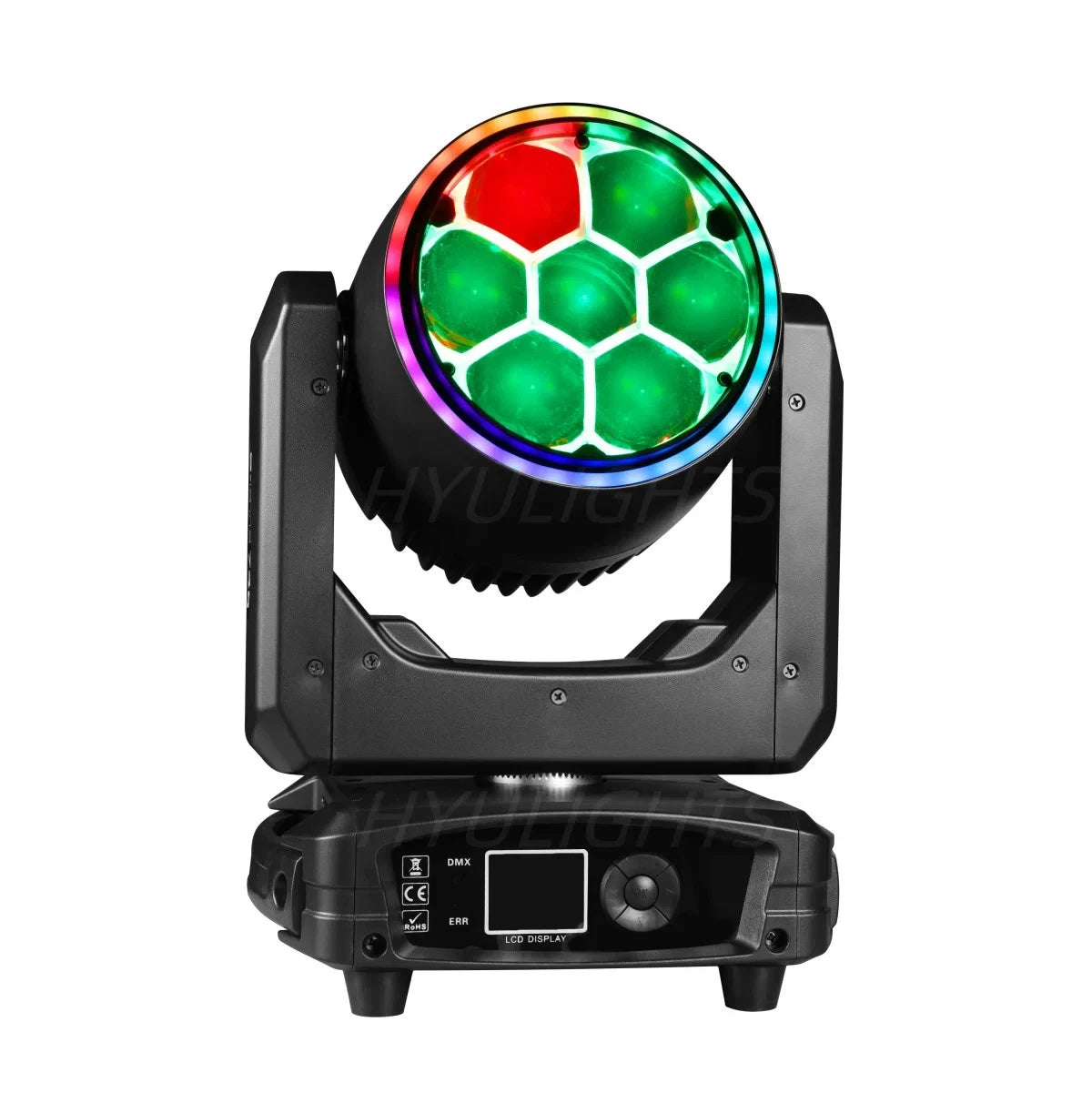 Testa Mobile LED 300W, 7x40W RGBW 4in1, Zoom 3-60°, DMX512, Schermo LCD, per Discoteche e Club