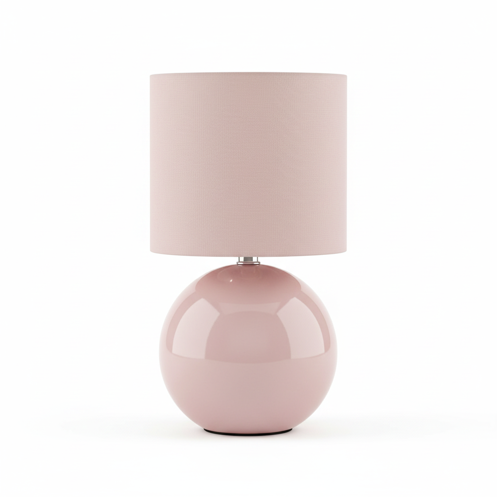 Lampada da Tavolo Sfera Timeo, Base Ceramica Smaltata Lucida, Paralume Cotone, H24,5cm, Attacco E14, 3 Colori