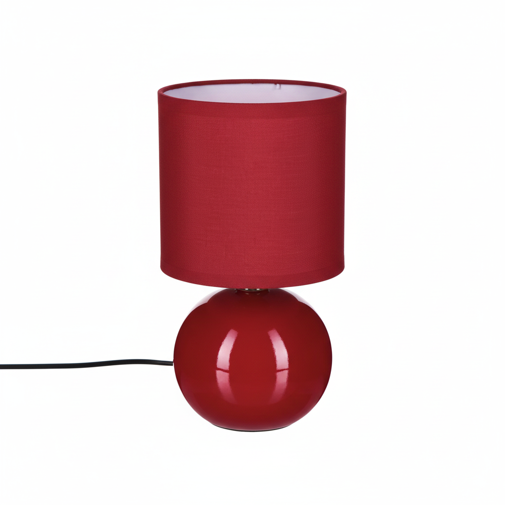Lampada da Tavolo Sfera Timeo, Base Ceramica Smaltata Lucida, Paralume Cotone, H24,5cm, Attacco E14, 3 Colori